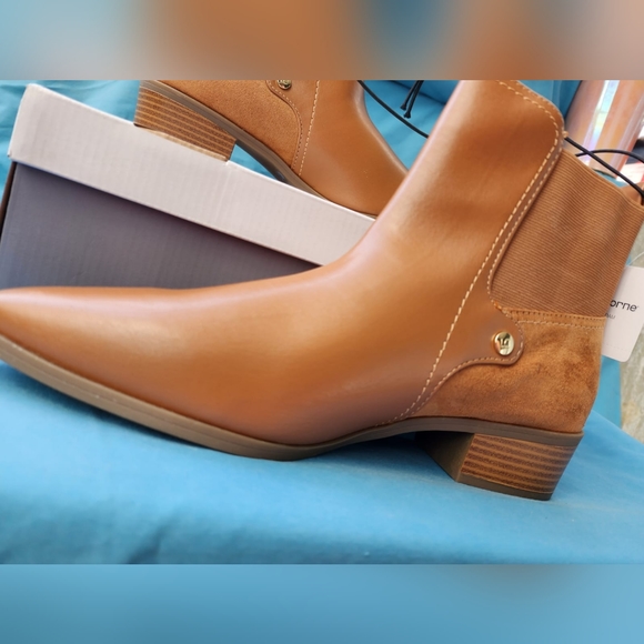 Liz Claiborne Womens Barrington Stacked Heel Booties honey ginger color - Picture 7 of 12